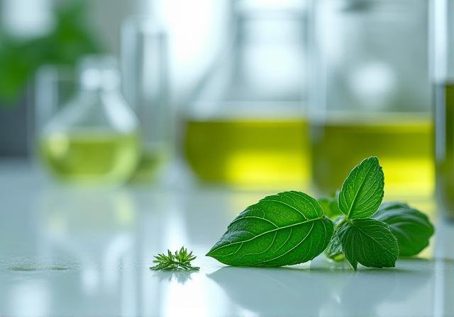 Close up of scientific herbal research in a modern lab