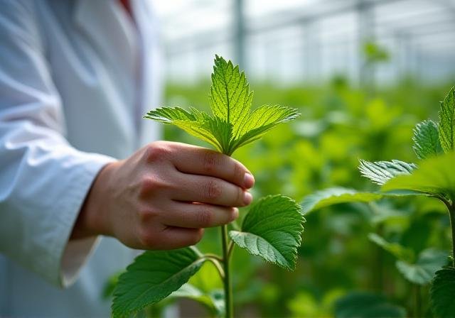 Close up of professional herbal farming with scientific precision monitoring